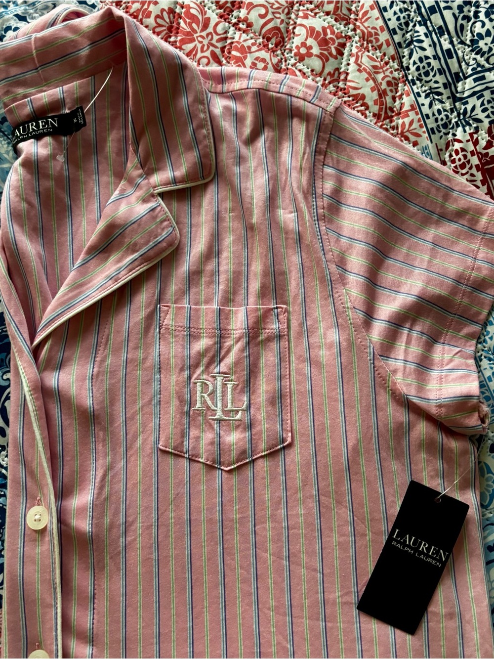 Lauren Ralph Lauren Women’s Sz X-Large Pajama Set Buttons Shirt Capri Pants - Picture 6 of 7